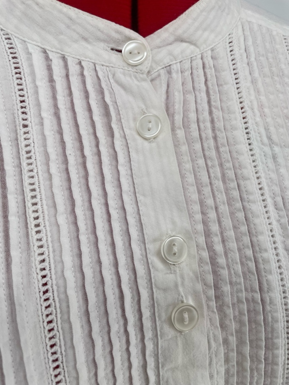 A.n.A. White Lightweight 100% Cotton Striped Button Down Pin-tuck Casual Blouse - Picture 13 of 16